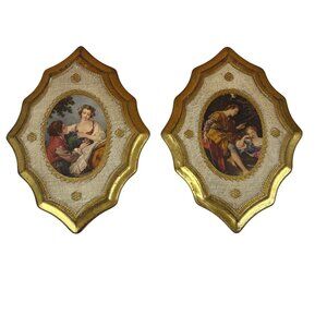 Set of 2 Vintage Italian Florentine Gold Gilded Wall Plaques